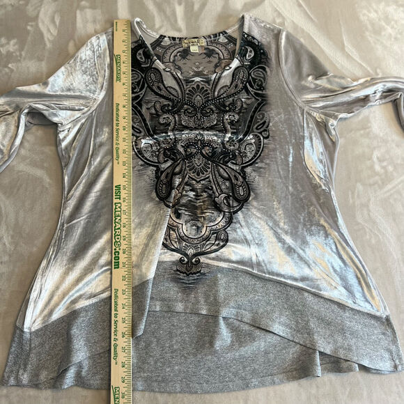 Whimsigoth One World Top Womens 1X Grey Velvet Rhinestone Boho Flowy Y2K Fairy - Picture 7 of 11
